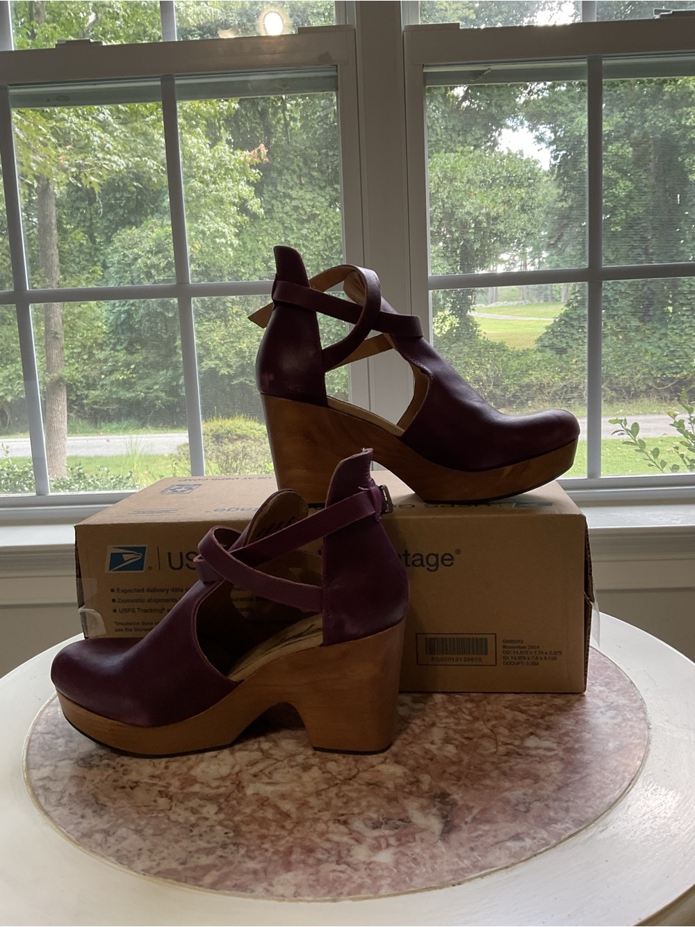 Free People Cedar Aubergine Leather Wood-Platform Clog Heels